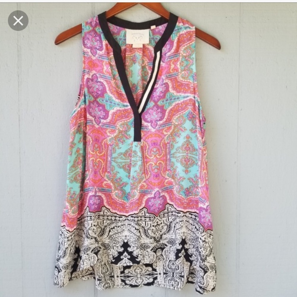 Anthropologie print sleeveless blouse